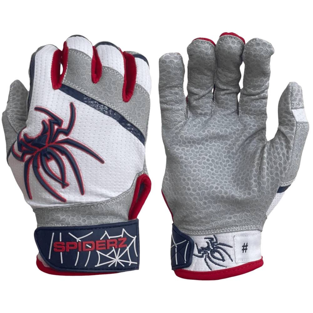 2022 Spiderz PRO Model Batting Gloves: White/Navy/Red