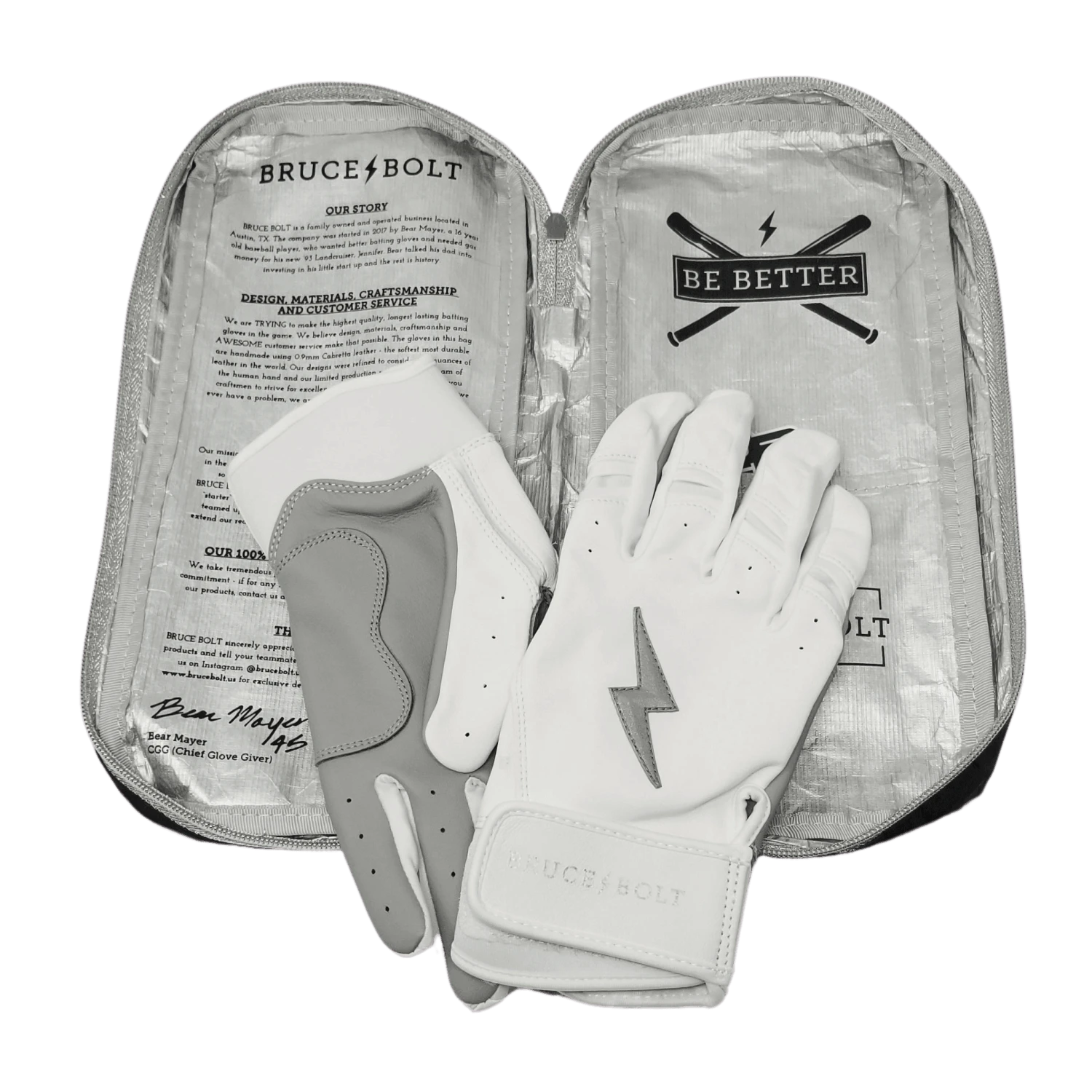 Bruce Bolt PREMIUM PRO Chrome Series Short Cuff Batting Gloves: White - Image 4