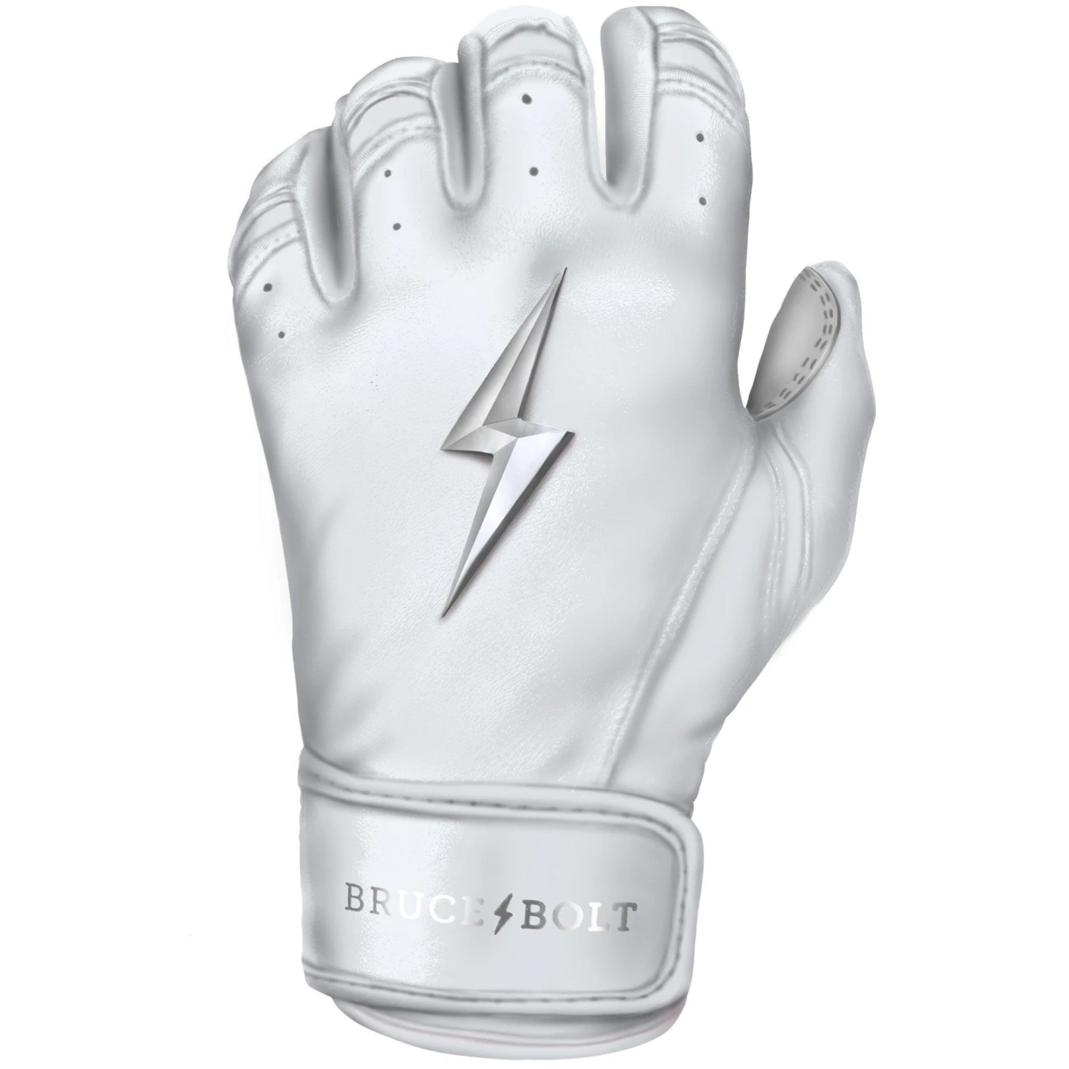 Bruce Bolt PREMIUM PRO Chrome Series Short Cuff Batting Gloves: White - Image 5