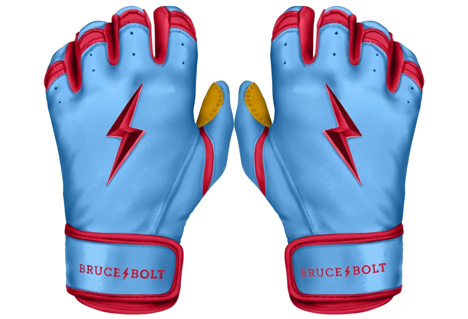 Bruce Bolt PREMIUM PRO BADER Series Short Cuff Batting Gloves: Baby Blue